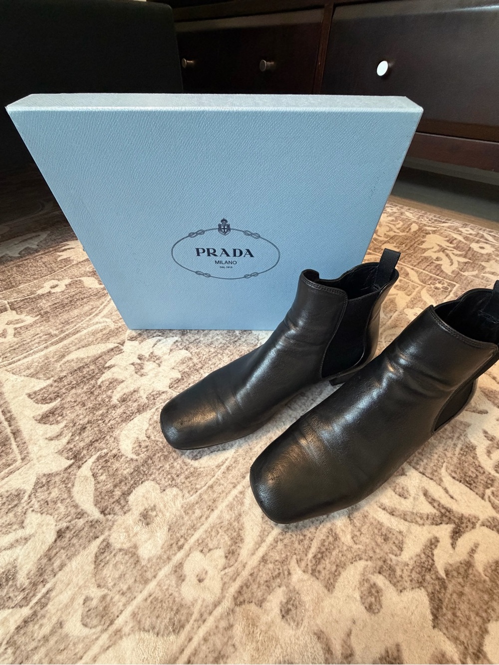 Women's Prada Black Leather Chelsea Boots - Classic Slip-On Ankle Boot